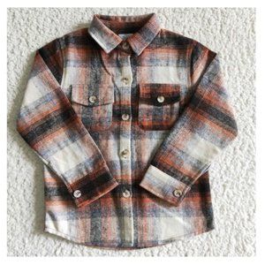 Boys Long Sleeve Rust Plaid Top